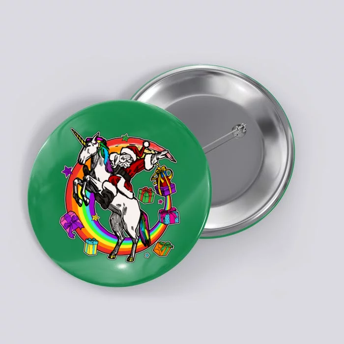 Christmas Dabbing Santa Riding Unicorn Button