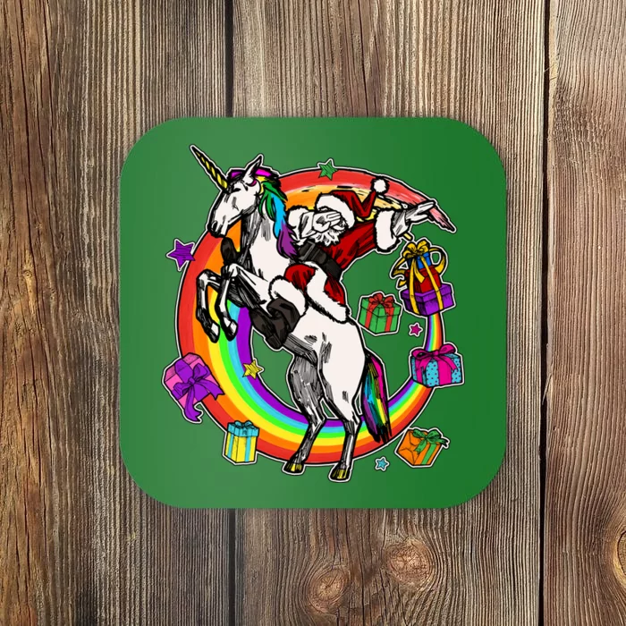 Christmas Dabbing Santa Riding Unicorn Coaster