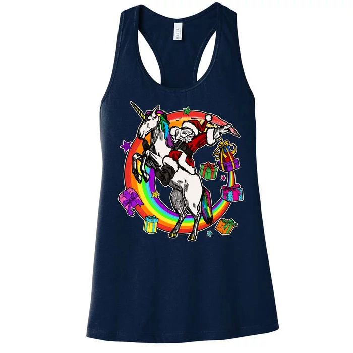 Christmas Dabbing Santa Riding Unicorn Women's Racerback Tank