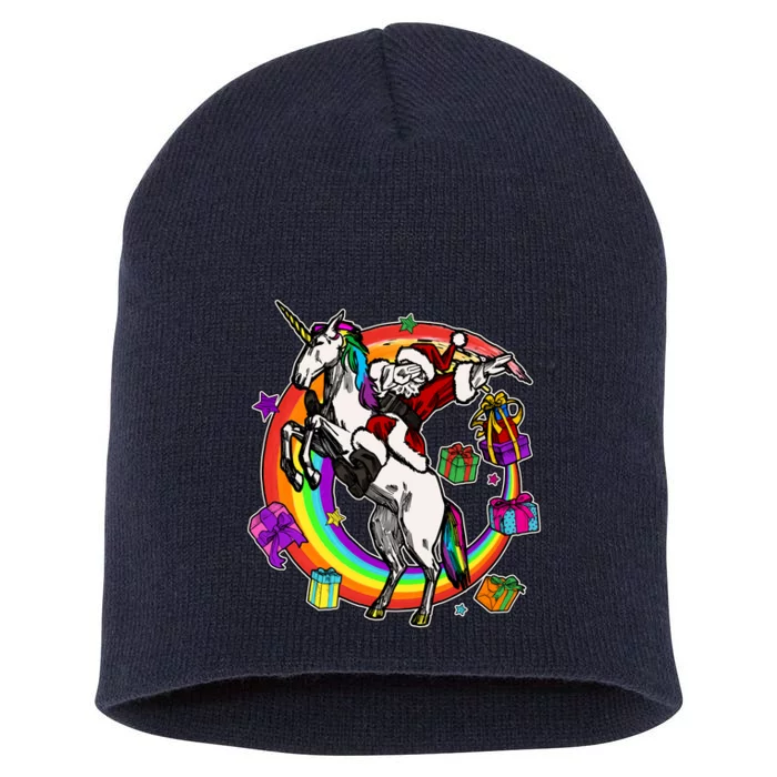 Christmas Dabbing Santa Riding Unicorn Short Acrylic Beanie