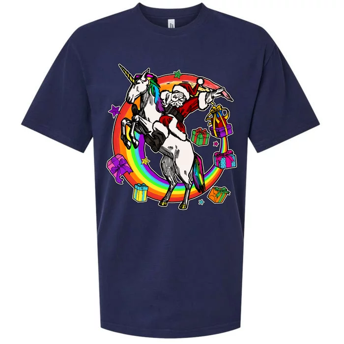 Christmas Dabbing Santa Riding Unicorn Sueded Cloud Jersey T-Shirt