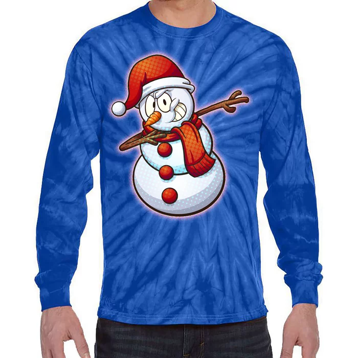 Christmas Dabbing Snowman Tie-Dye Long Sleeve Shirt