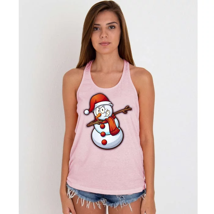 Christmas Dabbing Snowman Women's Knotted Racerback Tank