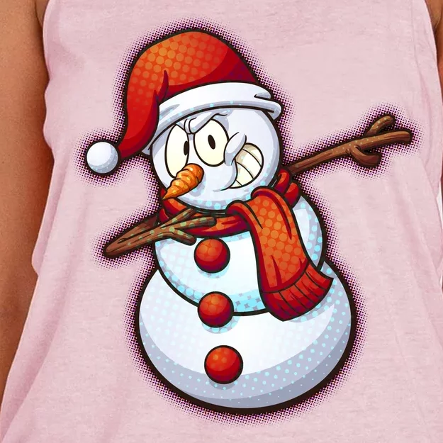 Christmas Dabbing Snowman Women's Knotted Racerback Tank