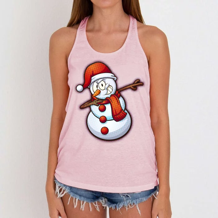 Christmas Dabbing Snowman Women's Knotted Racerback Tank