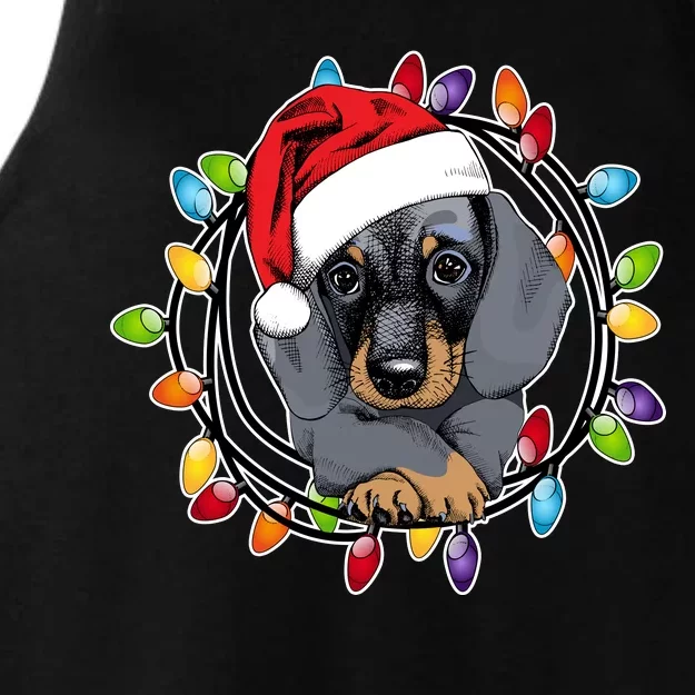 Christmas Dachshund Lights Ladies Tri-Blend Wicking Tank