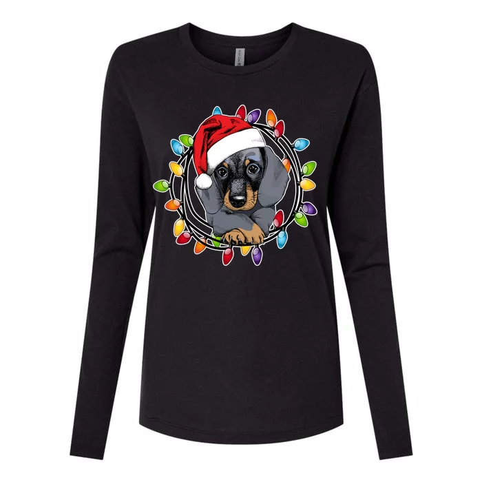 Christmas Dachshund Lights Womens Cotton Relaxed Long Sleeve T-Shirt