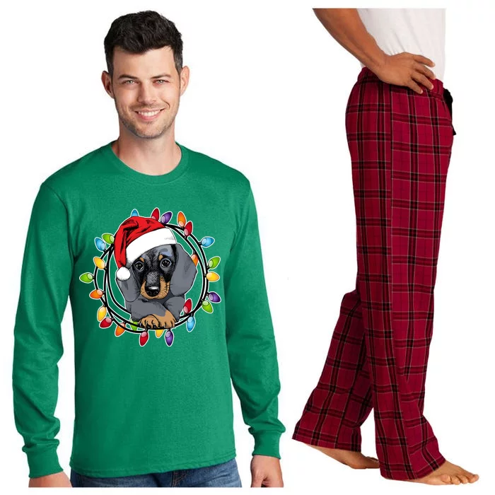 Christmas Dachshund Lights Long Sleeve Pajama Set