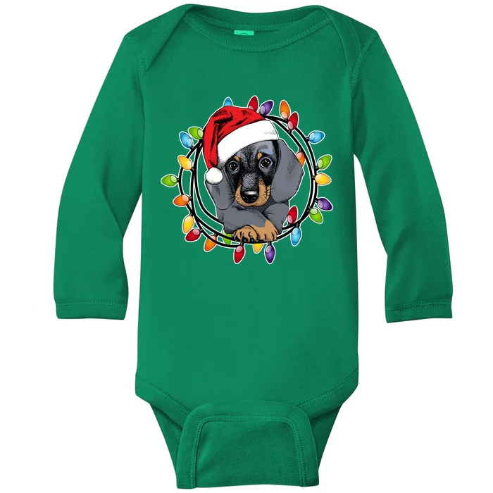 Christmas Dachshund Lights Baby Long Sleeve Bodysuit