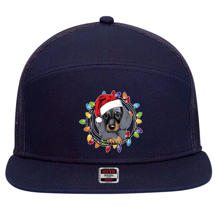 Christmas Dachshund Lights 7 Panel Mesh Trucker Snapback Hat