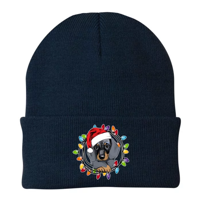 Christmas Dachshund Lights Knit Cap Winter Beanie