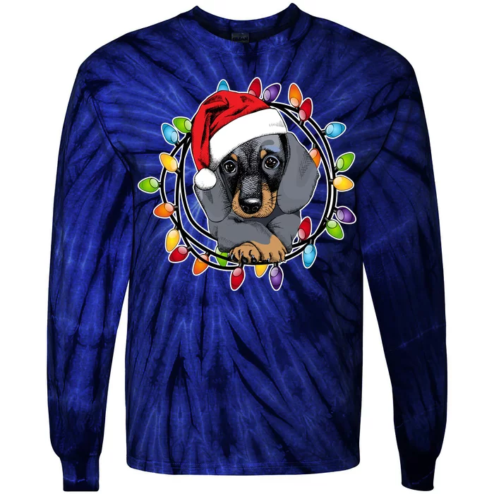 Christmas Dachshund Lights Tie-Dye Long Sleeve Shirt