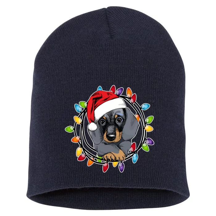 Christmas Dachshund Lights Short Acrylic Beanie