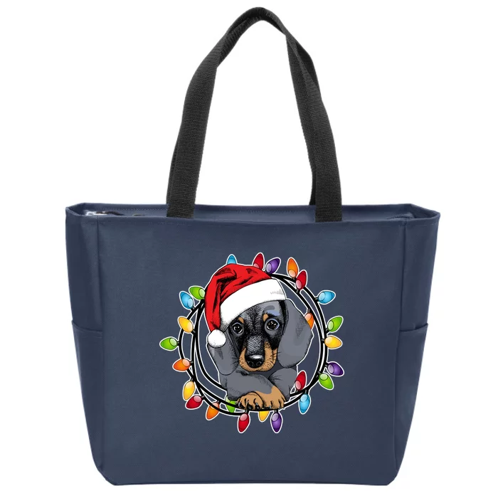 Christmas Dachshund Lights Zip Tote Bag