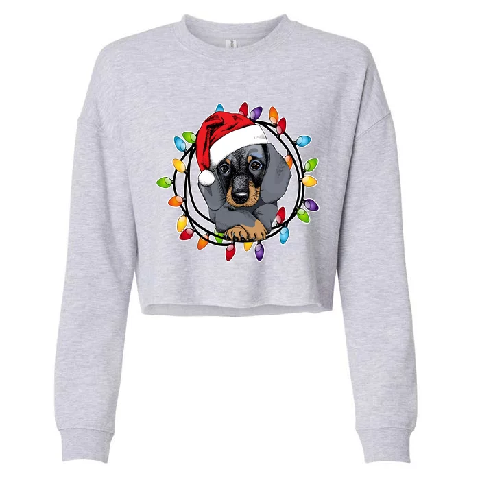 Christmas Dachshund Lights Cropped Pullover Crew