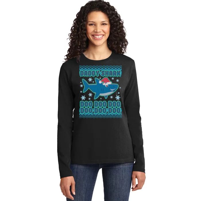 Christmas Daddy Shark Doo Doo Doo Ladies Long Sleeve Shirt