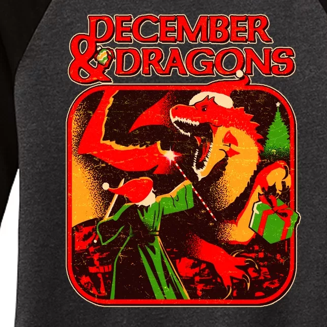 Christmas December & Dragons Women's Tri-Blend 3/4-Sleeve Raglan Shirt