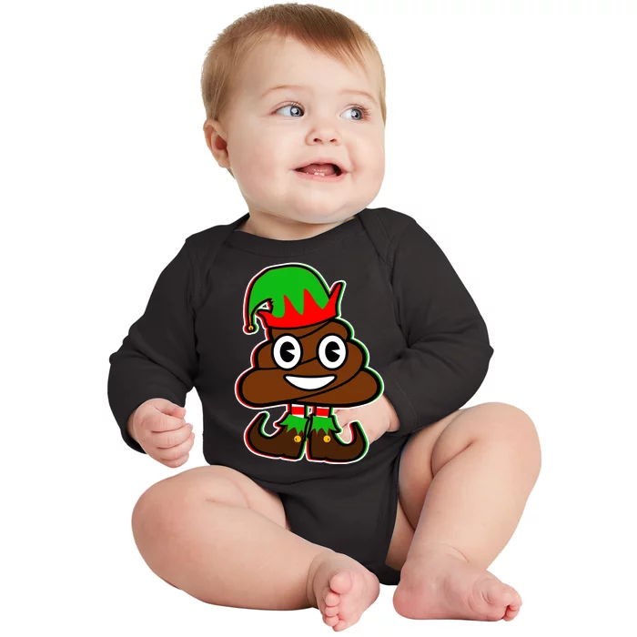 Christmas Elf Poop Emoji Baby Long Sleeve Bodysuit