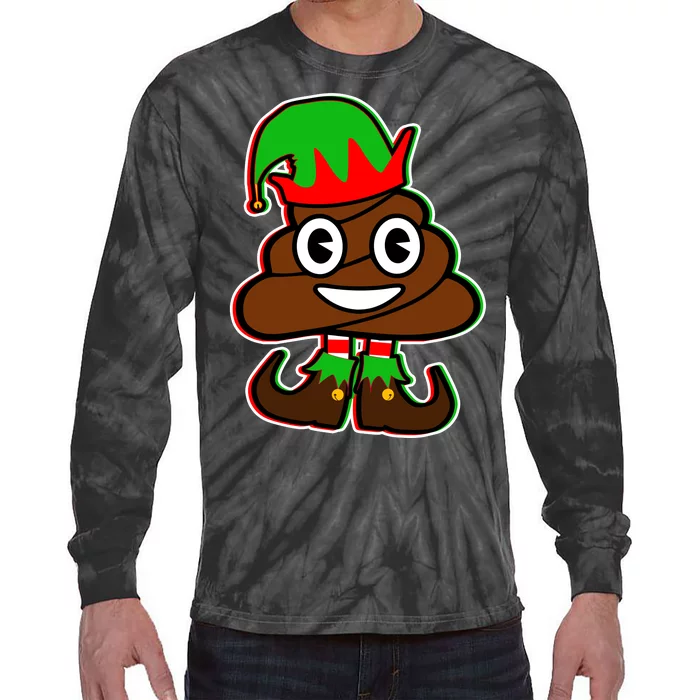 Christmas Elf Poop Emoji Tie-Dye Long Sleeve Shirt