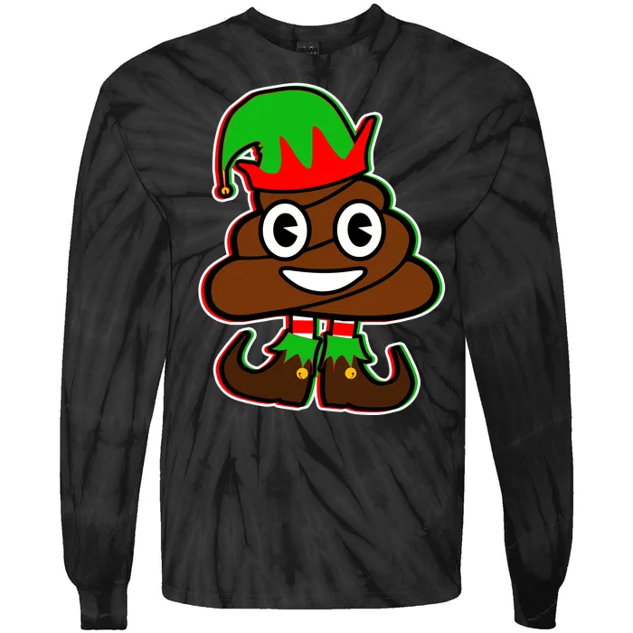 Christmas Elf Poop Emoji Tie-Dye Long Sleeve Shirt