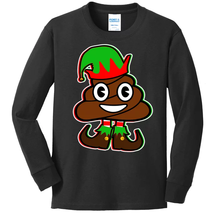 Christmas Elf Poop Emoji Kids Long Sleeve Shirt