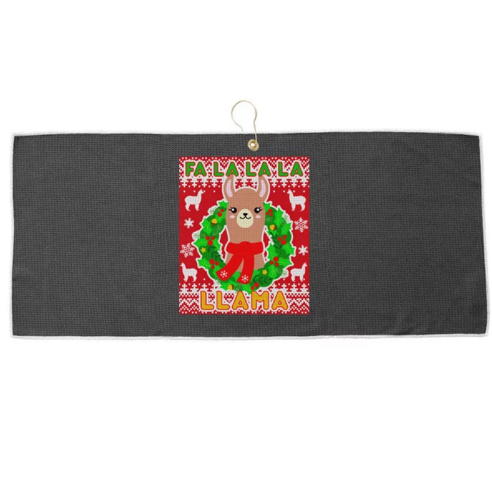 Christmas Fa La La La Llama Ugly Sweater Large Microfiber Waffle Golf Towel