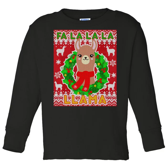 Christmas Fa La La La Llama Ugly Sweater Toddler Long Sleeve Shirt