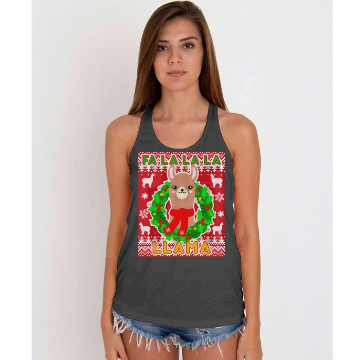 Christmas Fa La La La Llama Ugly Sweater Women's Knotted Racerback Tank