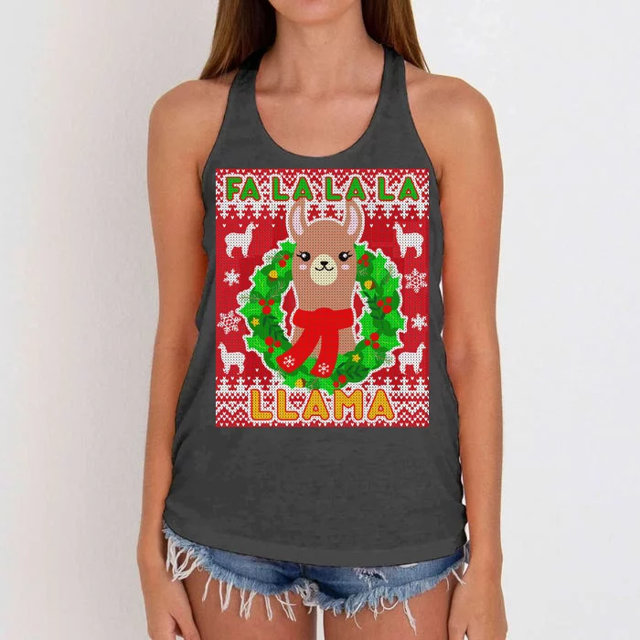 Christmas Fa La La La Llama Ugly Sweater Women's Knotted Racerback Tank