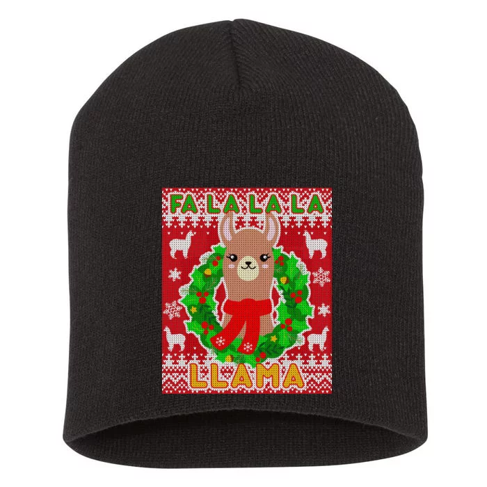 Christmas Fa La La La Llama Ugly Sweater Short Acrylic Beanie