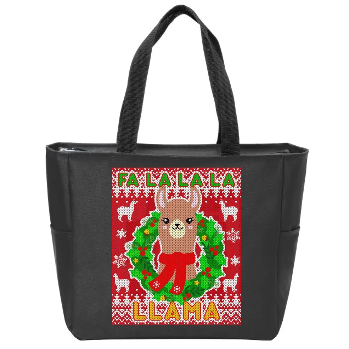 Christmas Fa La La La Llama Ugly Sweater Zip Tote Bag