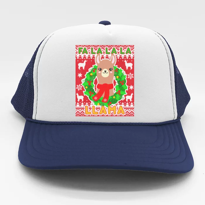 Christmas Fa La La La Llama Ugly Sweater Trucker Hat