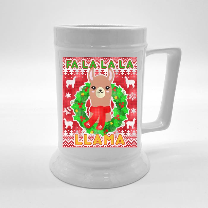 Christmas Fa La La La Llama Ugly Sweater Front & Back Beer Stein