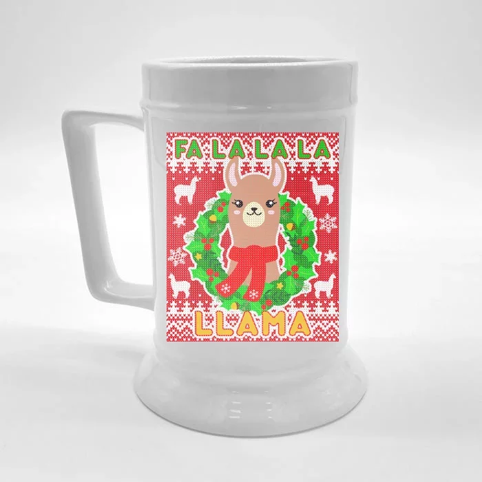 Christmas Fa La La La Llama Ugly Sweater Front & Back Beer Stein