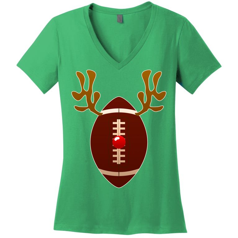 Christmas Football Reindeer Women's V-Neck T-Shirt