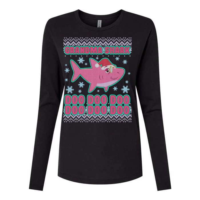 Christmas Grandma Shark Doo Doo Doo Womens Cotton Relaxed Long Sleeve T-Shirt