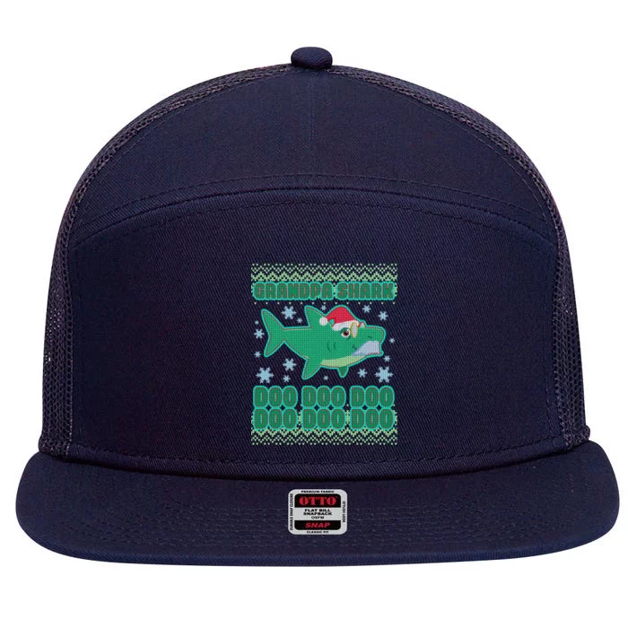 Christmas Grandpa Shark Doo Doo Doo 7 Panel Mesh Trucker Snapback Hat