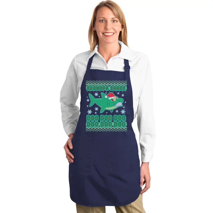 Christmas Grandpa Shark Doo Doo Doo Full-Length Apron With Pocket