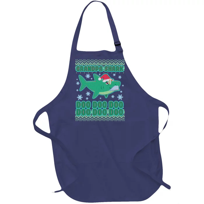 Christmas Grandpa Shark Doo Doo Doo Full-Length Apron With Pocket