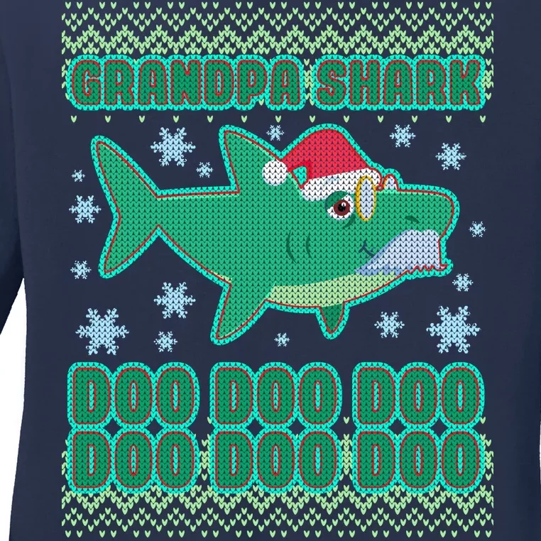 Christmas Grandpa Shark Doo Doo Doo Ladies Long Sleeve Shirt