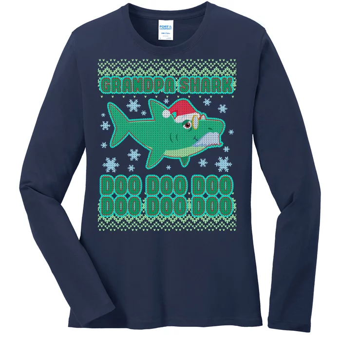 Christmas Grandpa Shark Doo Doo Doo Ladies Long Sleeve Shirt