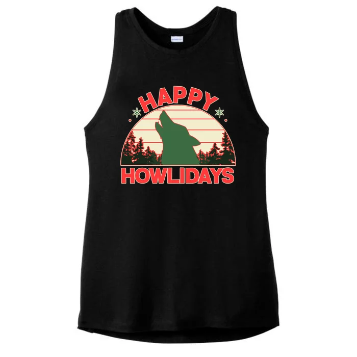 Christmas Happy Howlidays Vintage Howling Wolf Ladies Tri-Blend Wicking Tank