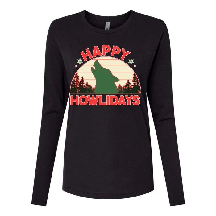 Christmas Happy Howlidays Vintage Howling Wolf Womens Cotton Relaxed Long Sleeve T-Shirt