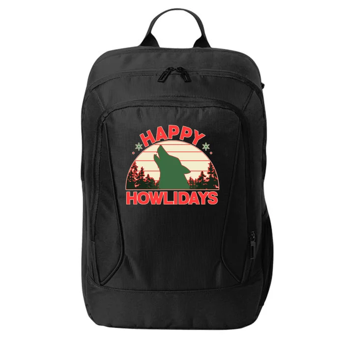 Christmas Happy Howlidays Vintage Howling Wolf City Backpack