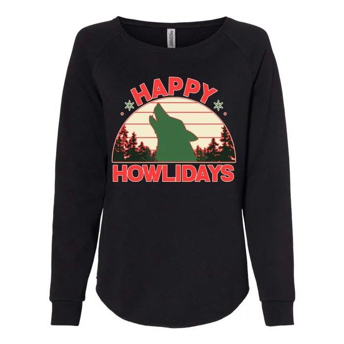 Christmas Happy Howlidays Vintage Howling Wolf Womens California Wash Sweatshirt