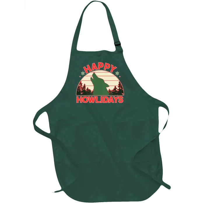 Christmas Happy Howlidays Vintage Howling Wolf Full-Length Apron With Pocket