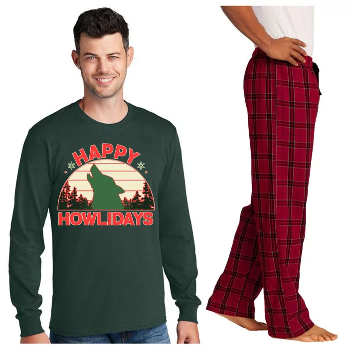 Christmas Happy Howlidays Vintage Howling Wolf Long Sleeve Pajama Set