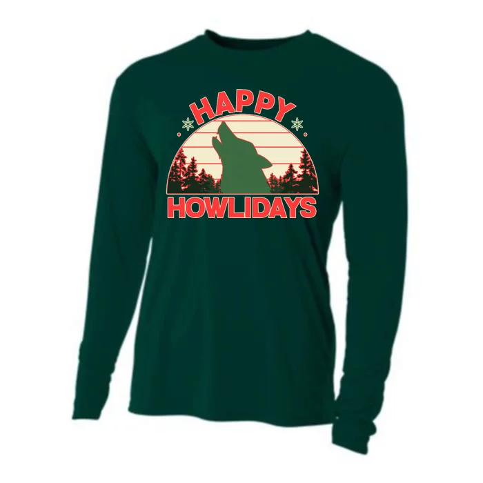 Christmas Happy Howlidays Vintage Howling Wolf Cooling Performance Long Sleeve Crew