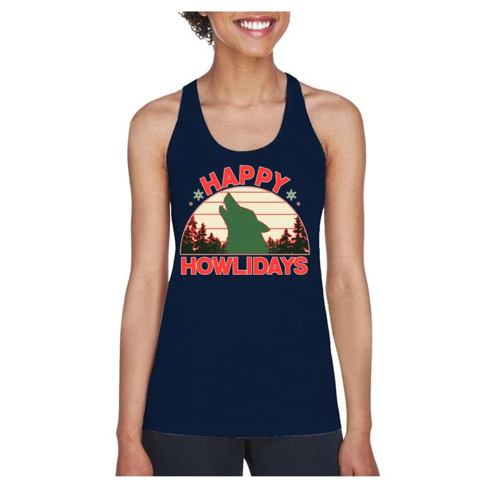 Christmas Happy Howlidays Vintage Howling Wolf Women's Racerback Tank