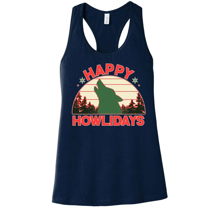 Christmas Happy Howlidays Vintage Howling Wolf Women's Racerback Tank